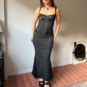 Rare y2k Roberto Cavalli shimmery black silk long mermaid gown